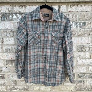 Vintage Graffiti Wool Blend Flannel Shirt Gray Red Plaid Size Medium